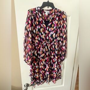 London Times Colorful Patterned Long Sleeve MIDI Dress Women’s Size 8